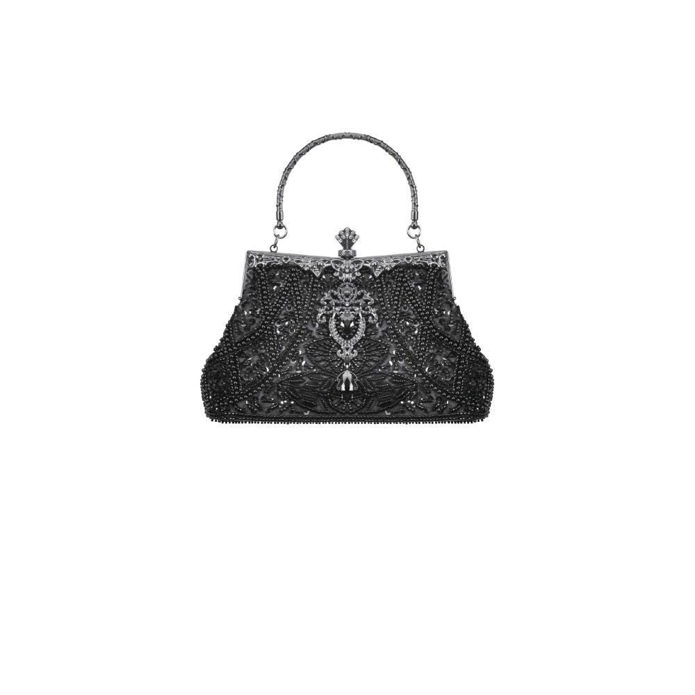 Dark in Love - Vintage Beaded Gilded Evening Bag Handtas - Zwart
